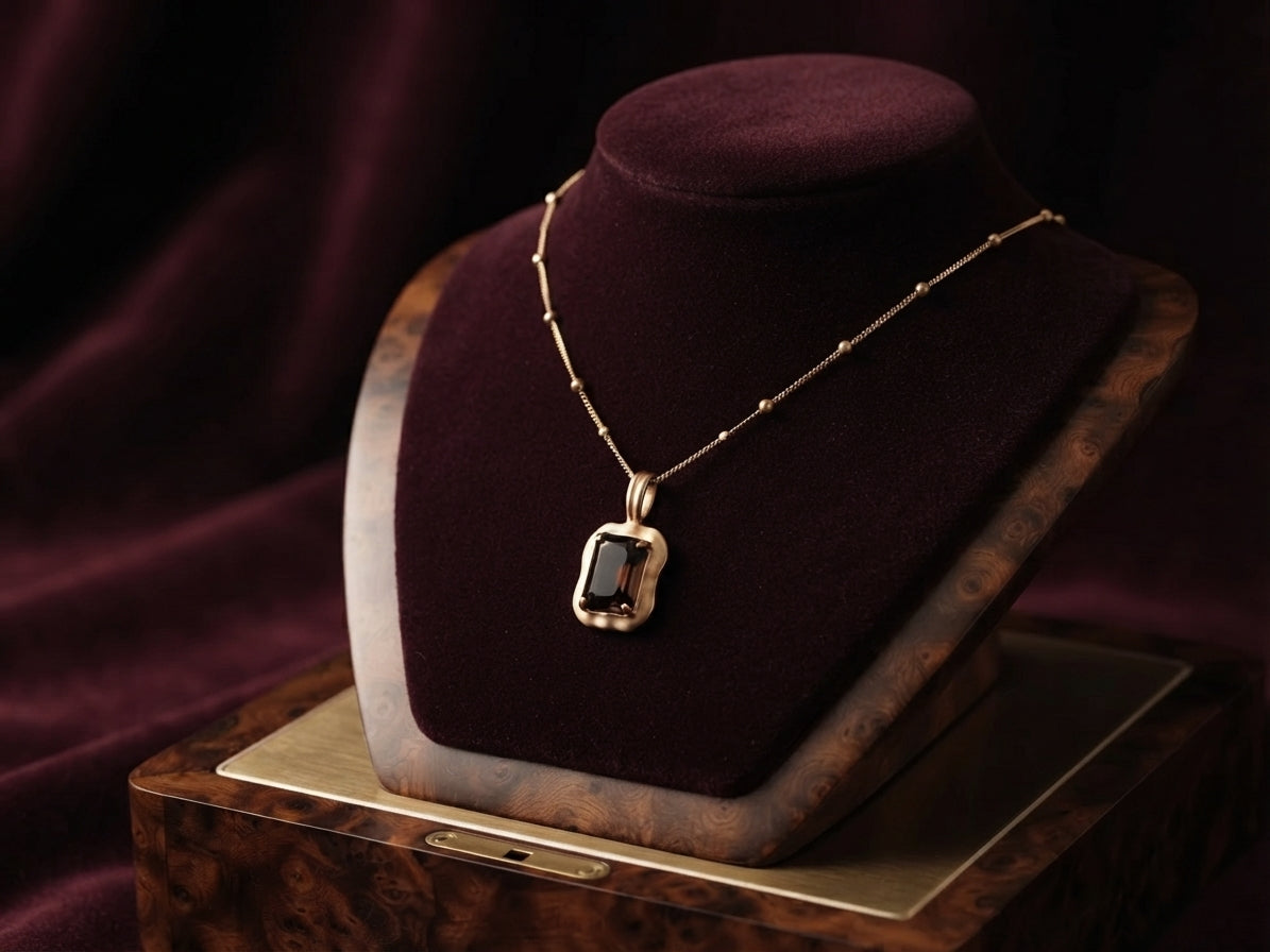 Stainless Steel Black Stone Pendant Necklace