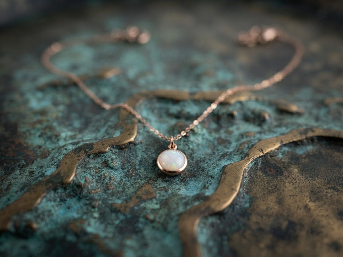 Round Natural Opal Pendant Necklace