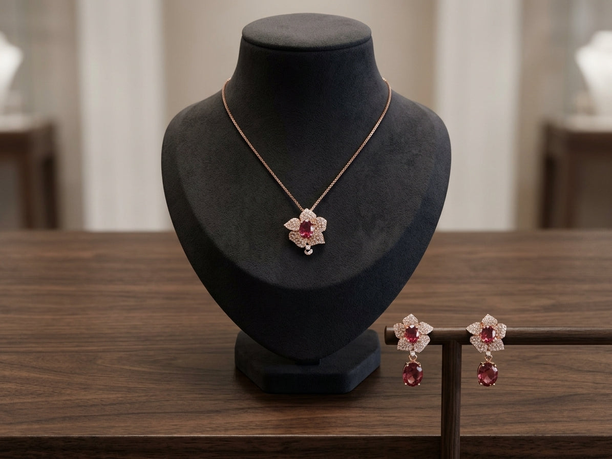 Blushing Orchid Crystal Necklace & Earring Set