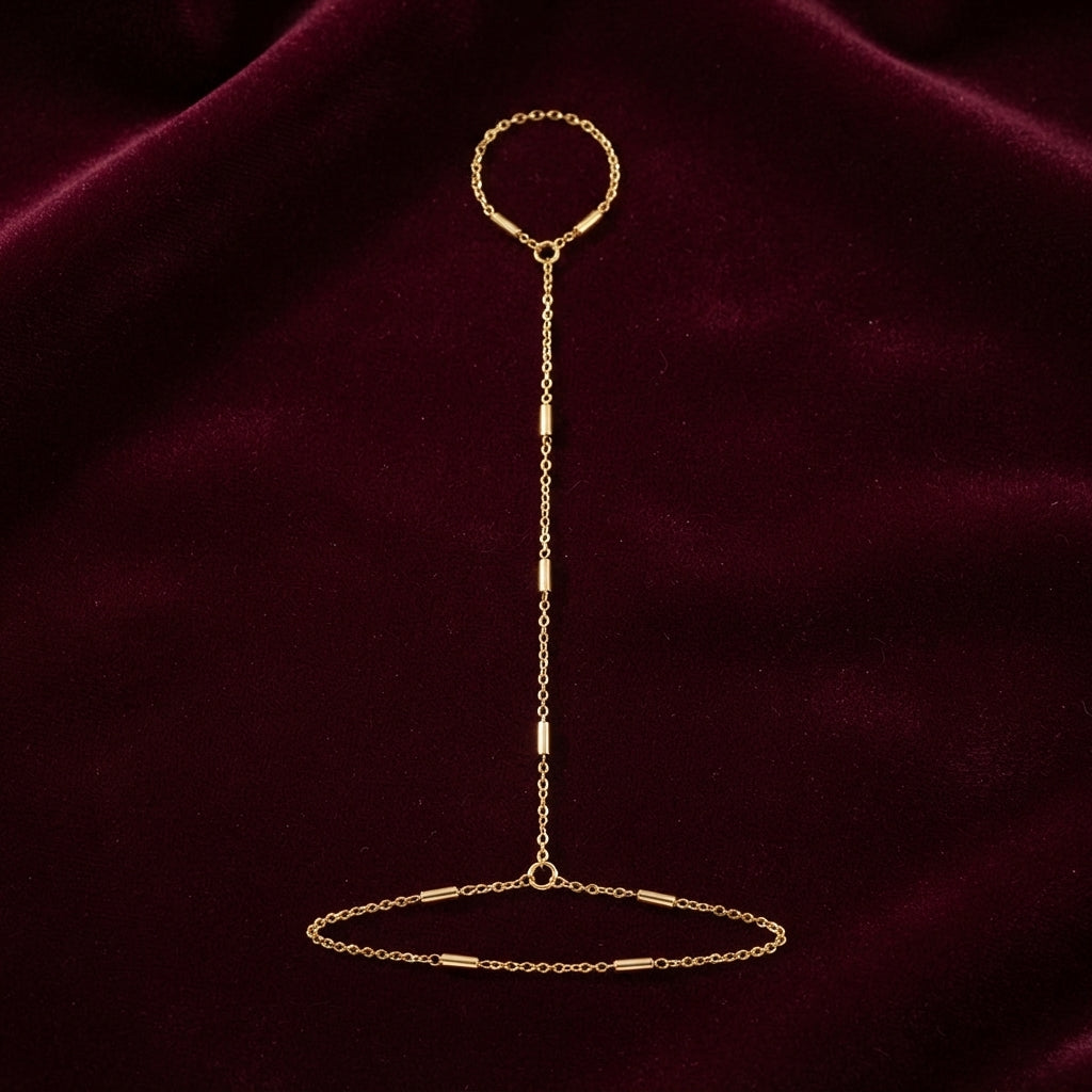 Minimalist Golden Bar Chain and Finger Ring Bracelet