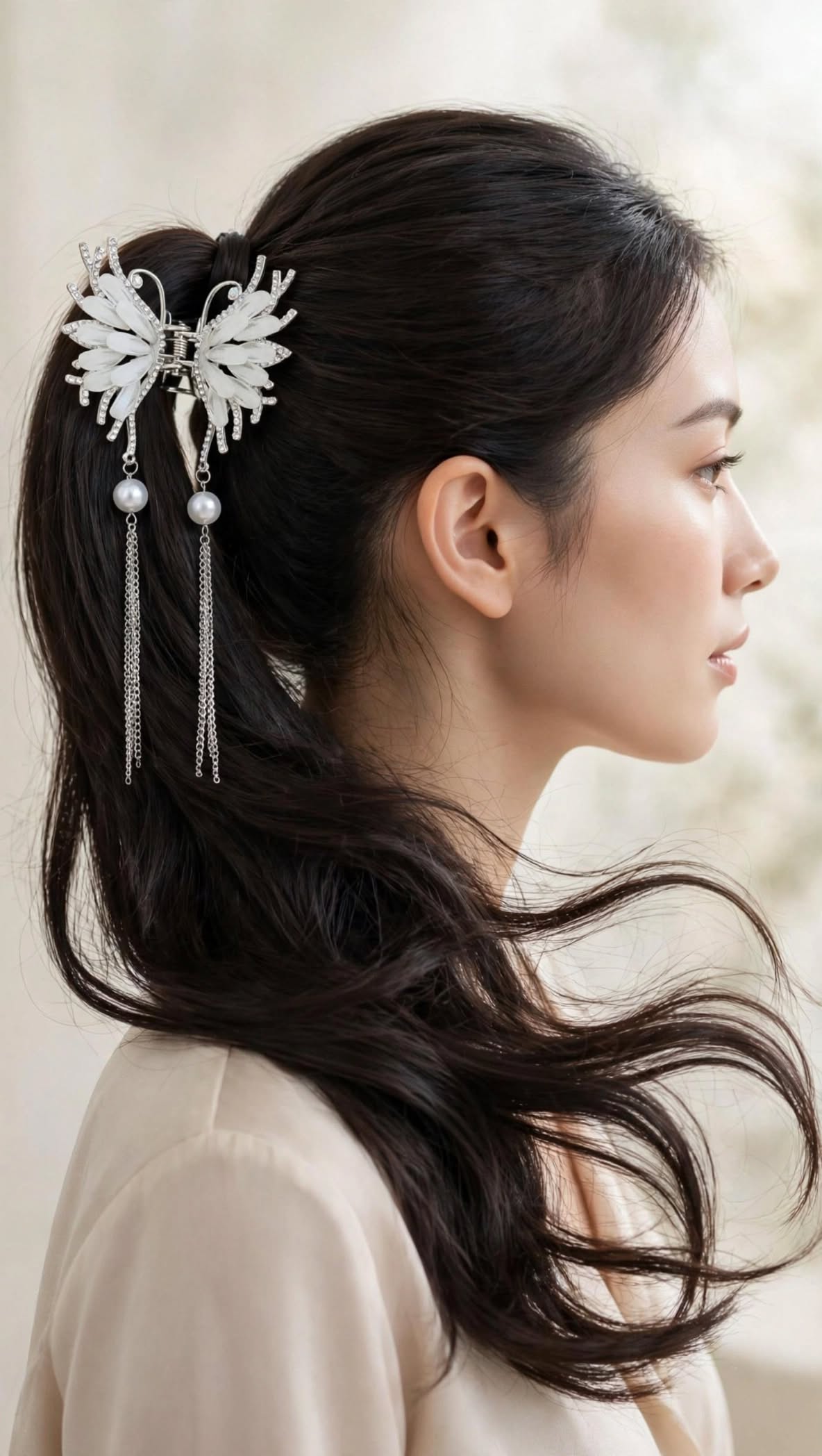 Silver Butterfly Hair Claw Clip for Women
