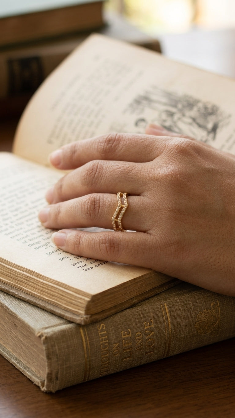 Double Chevron Pavé Gold Ring