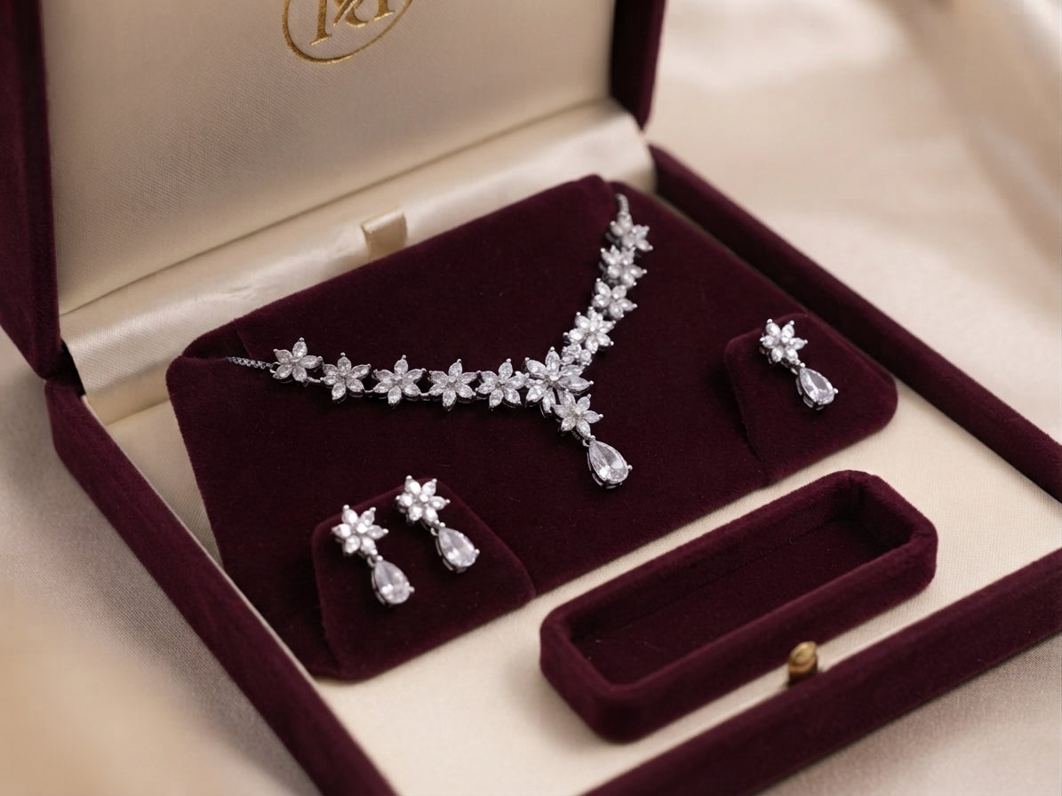 Floral Cluster Teardrop Jewelry Set