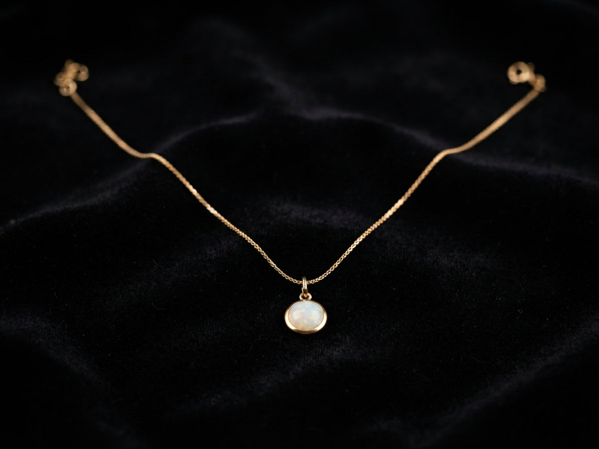 Round Natural Opal Pendant Necklace