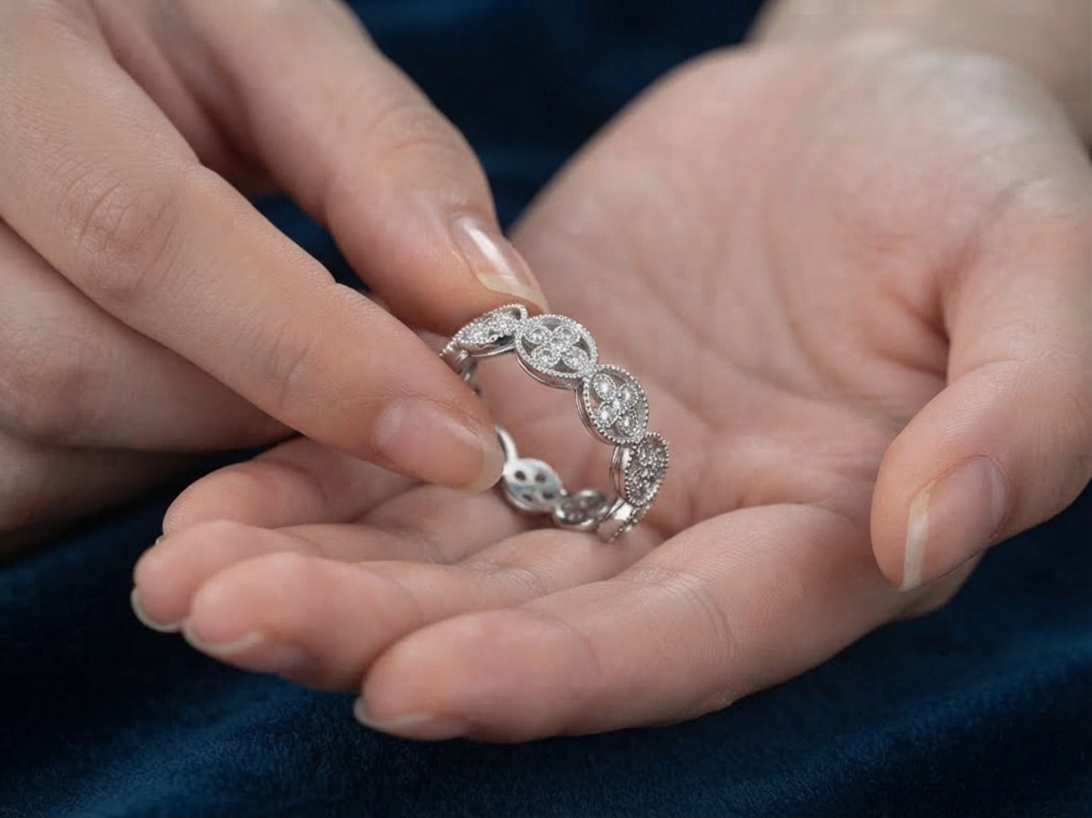 Scalloped Five-Stone Half Eternity Silver Ring