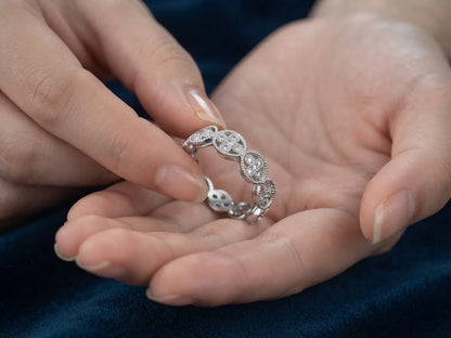 Scalloped Five-Stone Half Eternity Silver Ring