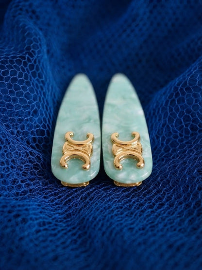 Mint Marble Designer-Emblem Hair Clip Set