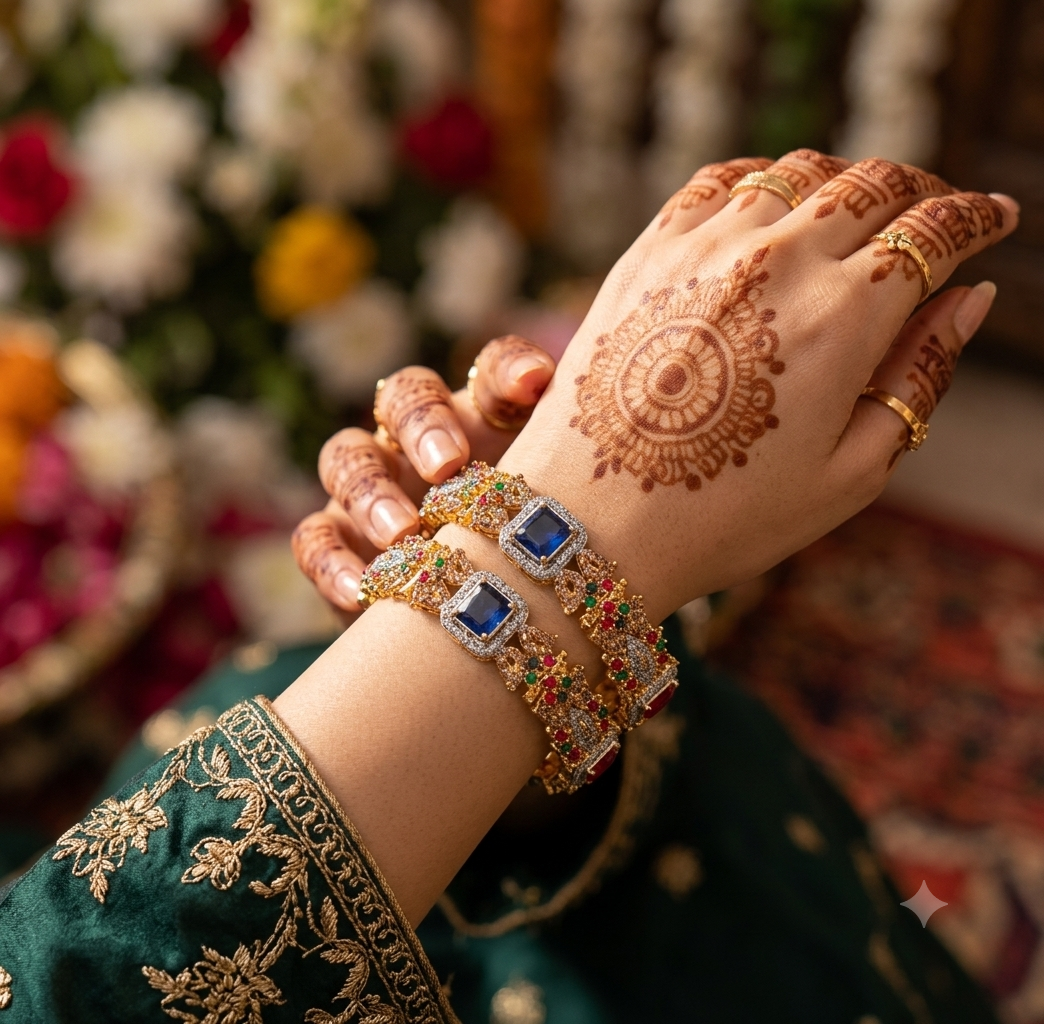 Royal Gold-Plated Rhinestone Kara Bangles