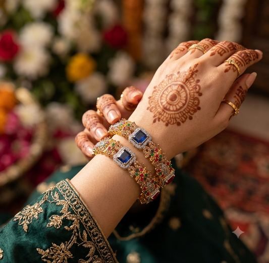 Royal Gold-Plated Rhinestone Kara Bangles