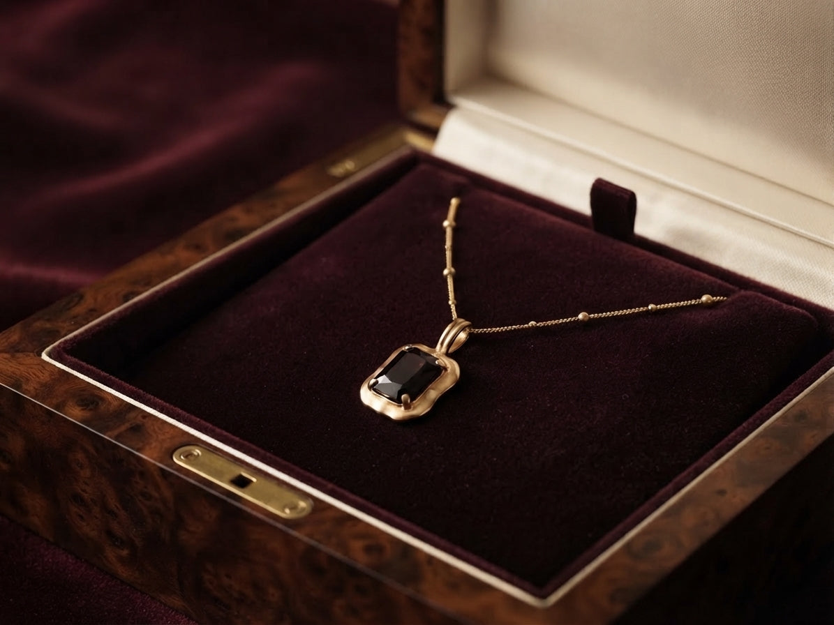 Stainless Steel Black Stone Pendant Necklace