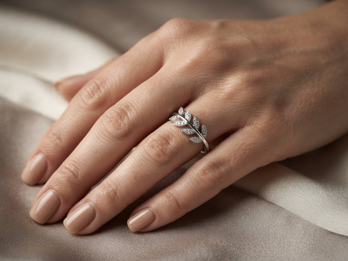 Adjustible Sterling Silver Olive Branch Ring