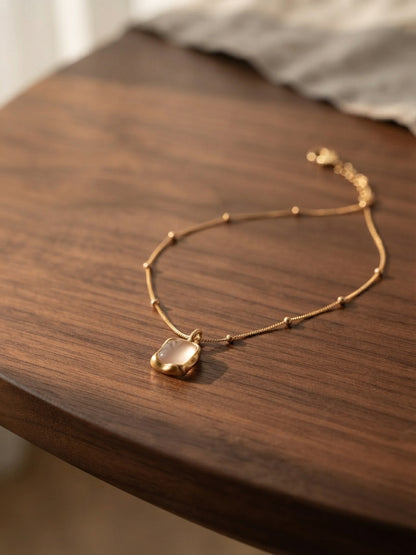 Frosted Quartz Cushion Pendant Beaded Chain Necklace