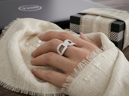 Anchor Link Pavé Statement Silver Ring