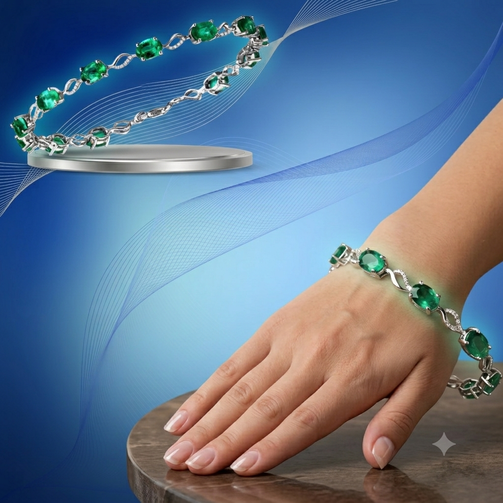 Emerald Green Stone Silver-Plated Bracelet