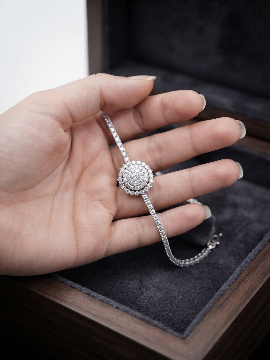 Elegant Diamond-Style Flower Charm Bracelet