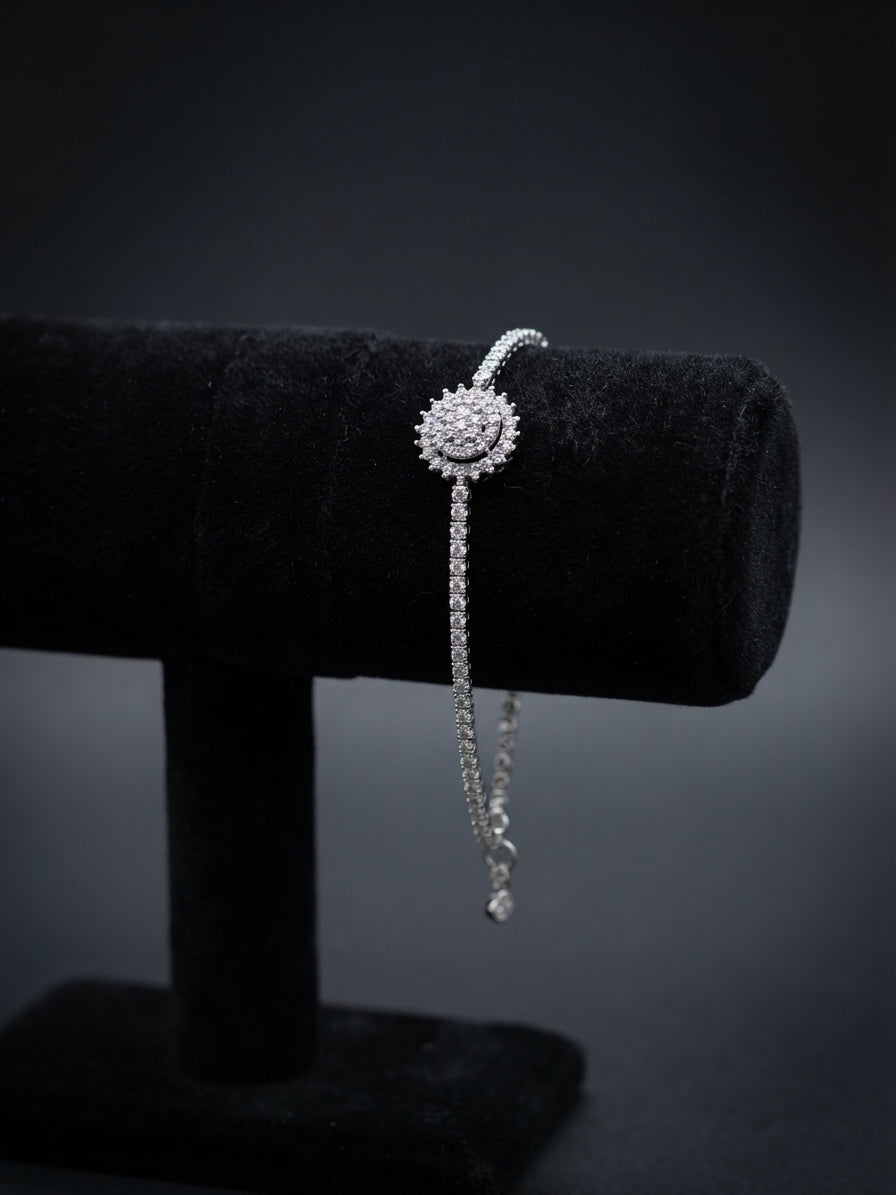 Elegant Diamond-Style Flower Charm Bracelet