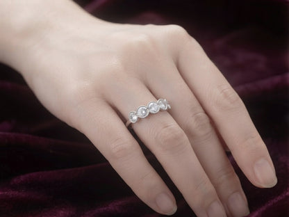 Scalloped Five-Stone Half Eternity Silver Ring