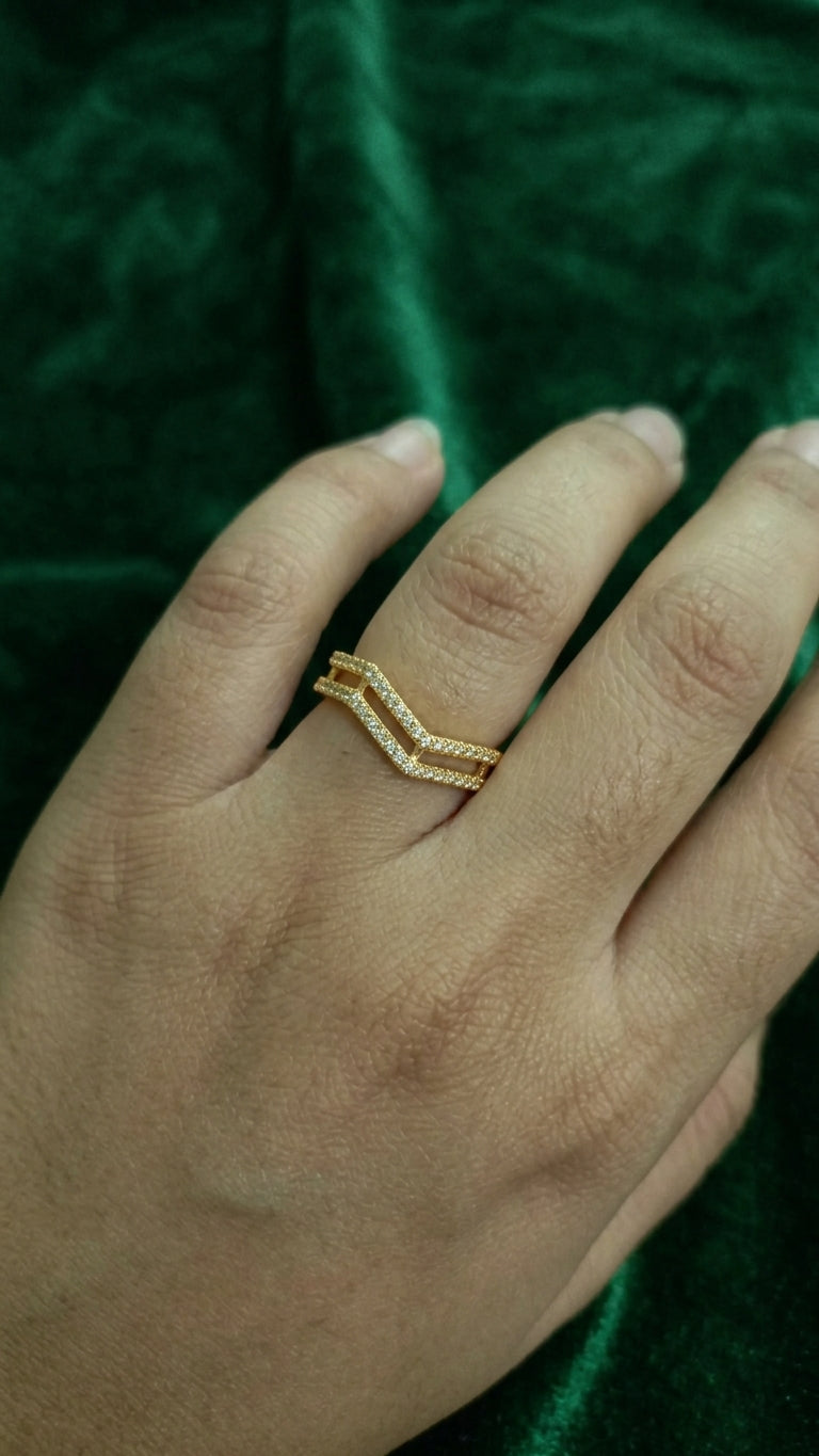 Double Chevron Pavé Gold Ring