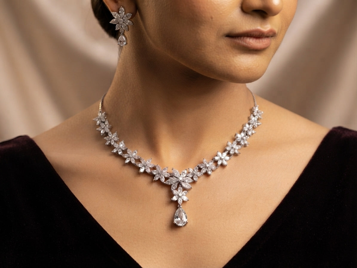 Floral Cluster Teardrop Jewelry Set