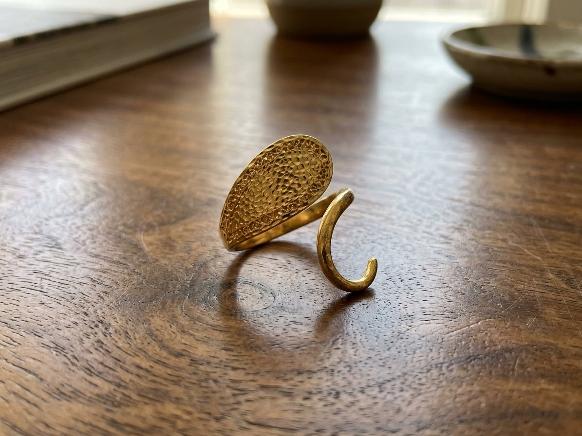 Organic Hammered Leaf Wrap Statement Ring