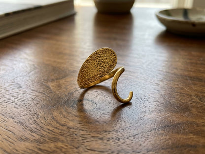Organic Hammered Leaf Wrap Statement Ring
