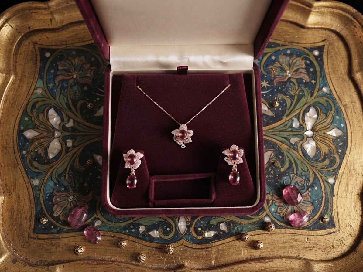 Blushing Orchid Crystal Necklace & Earring Set