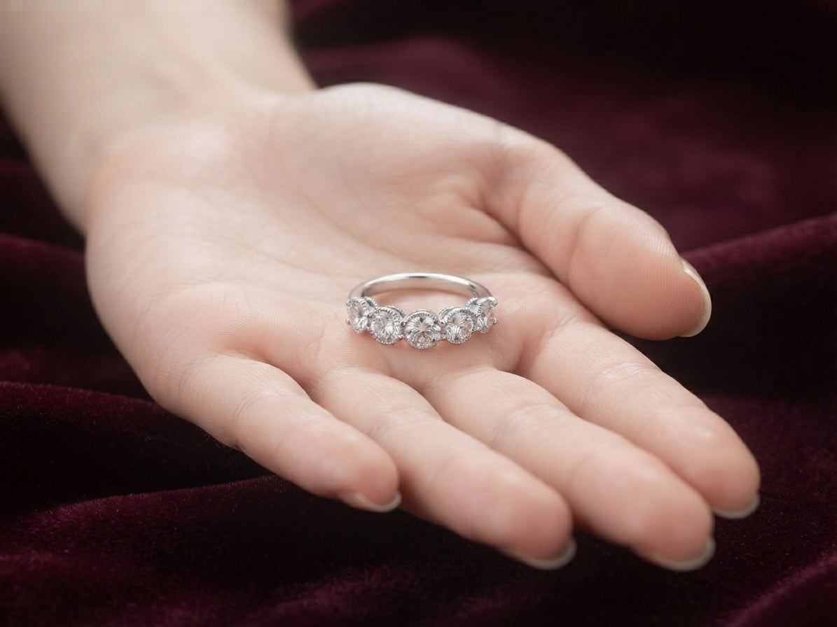 Scalloped Five-Stone Half Eternity Silver Ring