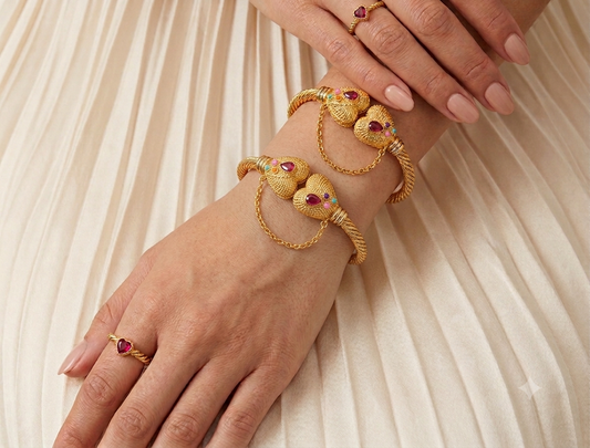 Elegant Gold Textured Kara Bangles Set for Women