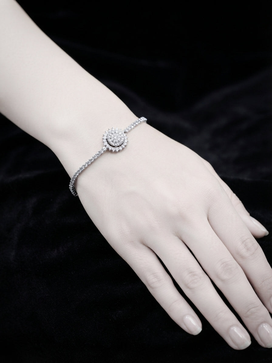 Elegant Diamond-Style Flower Charm Bracelet