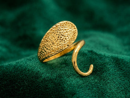 Organic Hammered Leaf Wrap Statement Ring