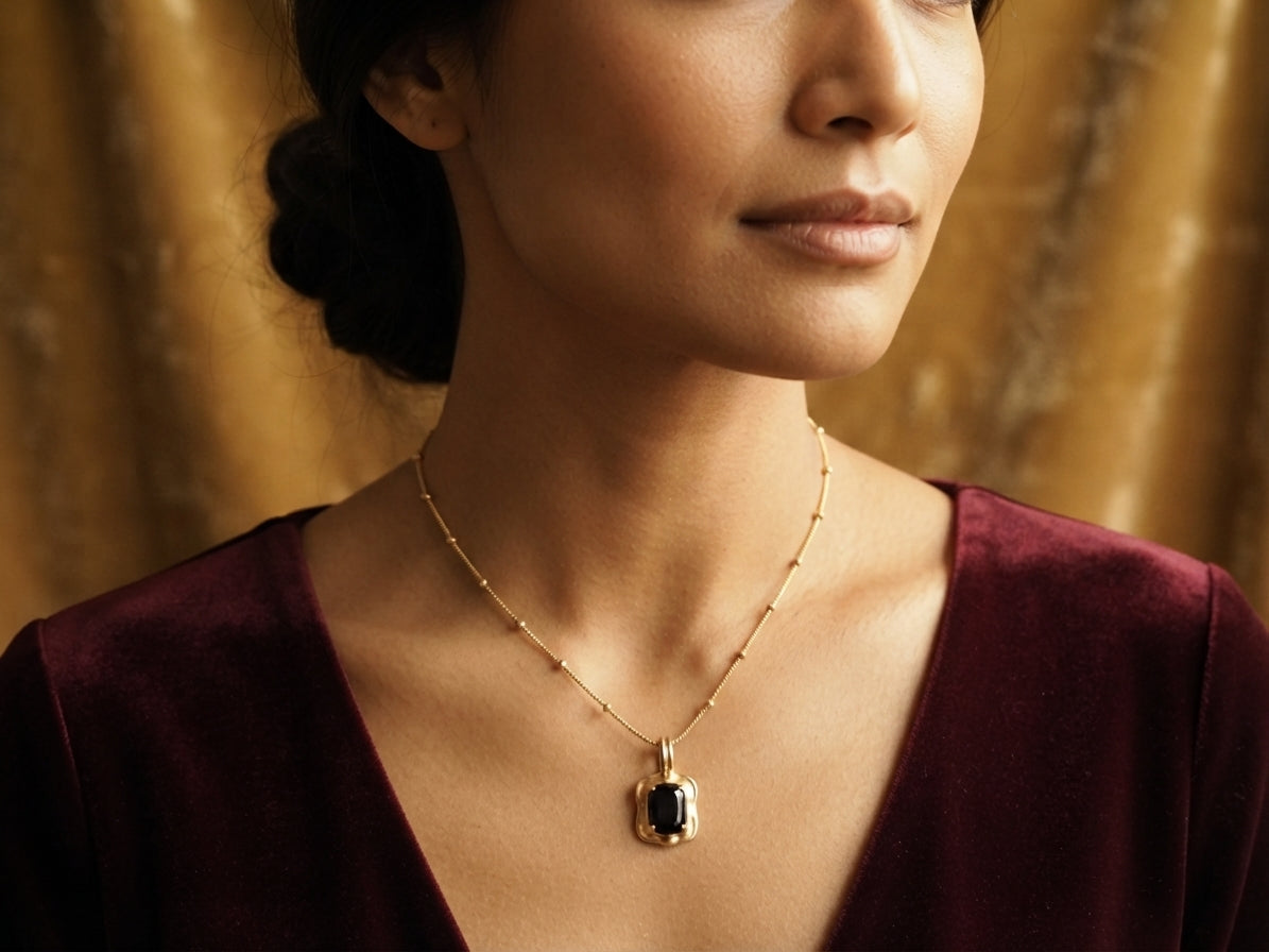 Stainless Steel Black Stone Pendant Necklace