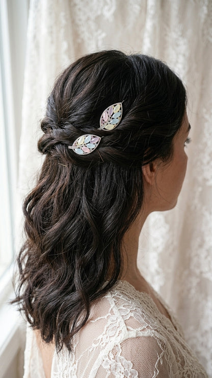 Pastel Mosaic Leaf Hair Pin Set