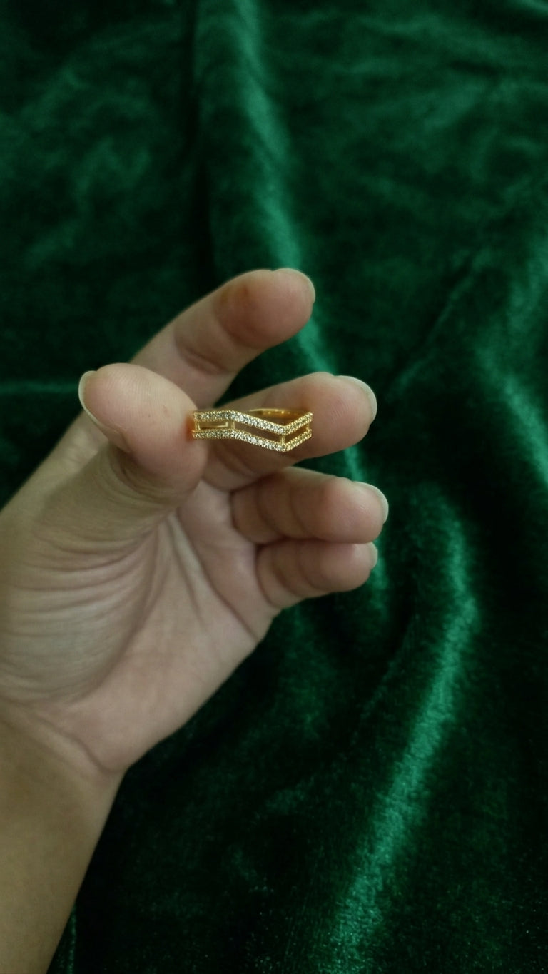 Double Chevron Pavé Gold Ring