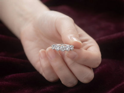 Scalloped Five-Stone Half Eternity Silver Ring