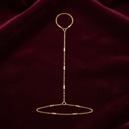 Minimalist Golden Bar Chain and Finger Ring Bracelet