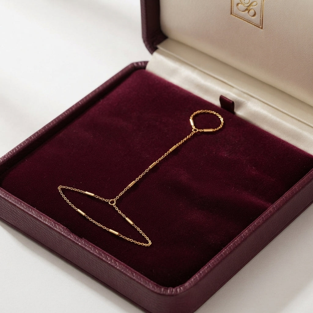 Minimalist Golden Bar Chain and Finger Ring Bracelet