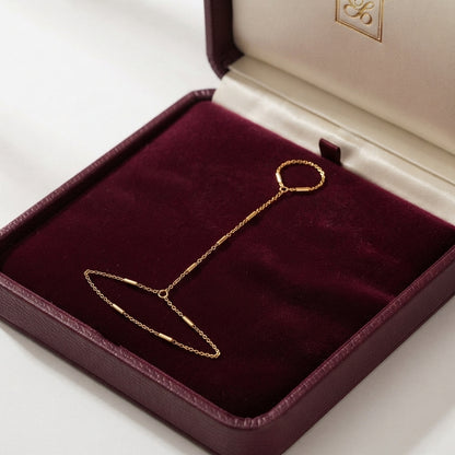 Minimalist Golden Bar Chain and Finger Ring Bracelet
