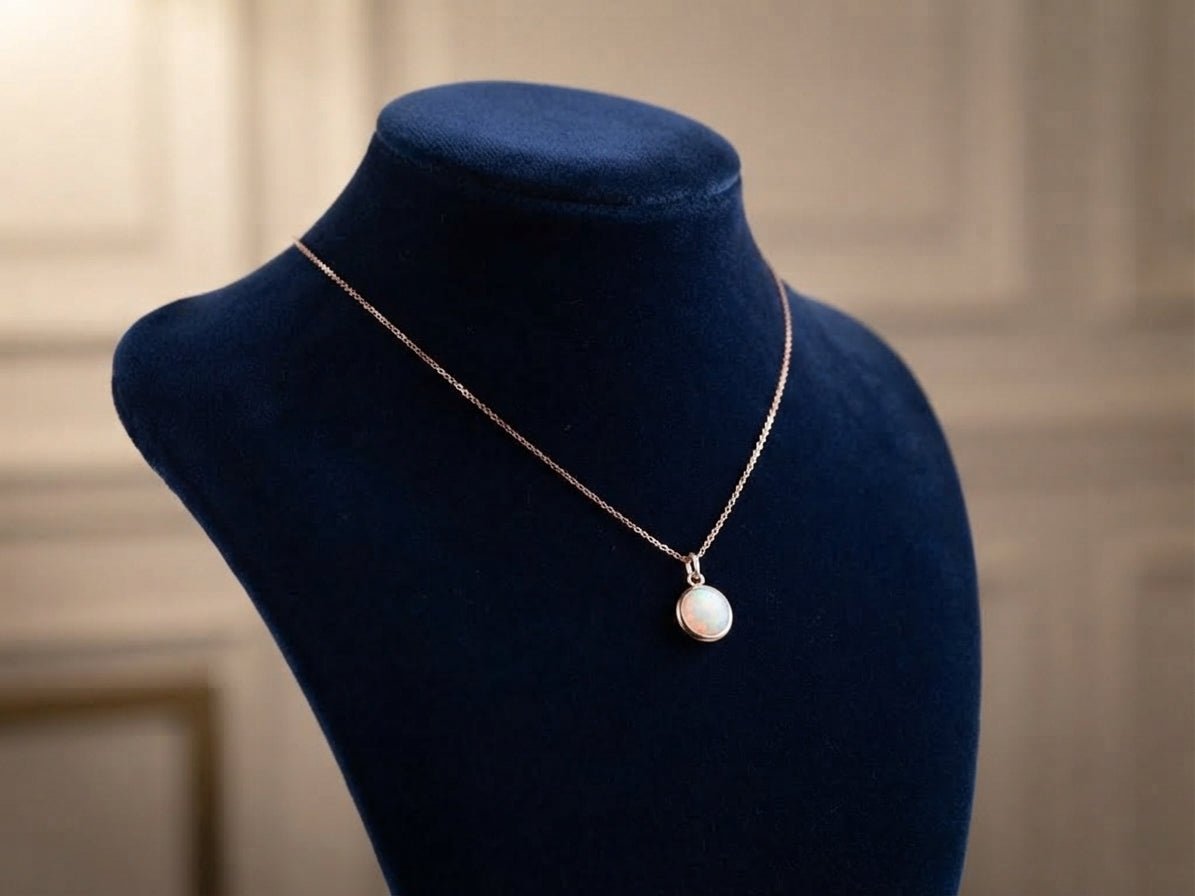 Round Natural Opal Pendant Necklace
