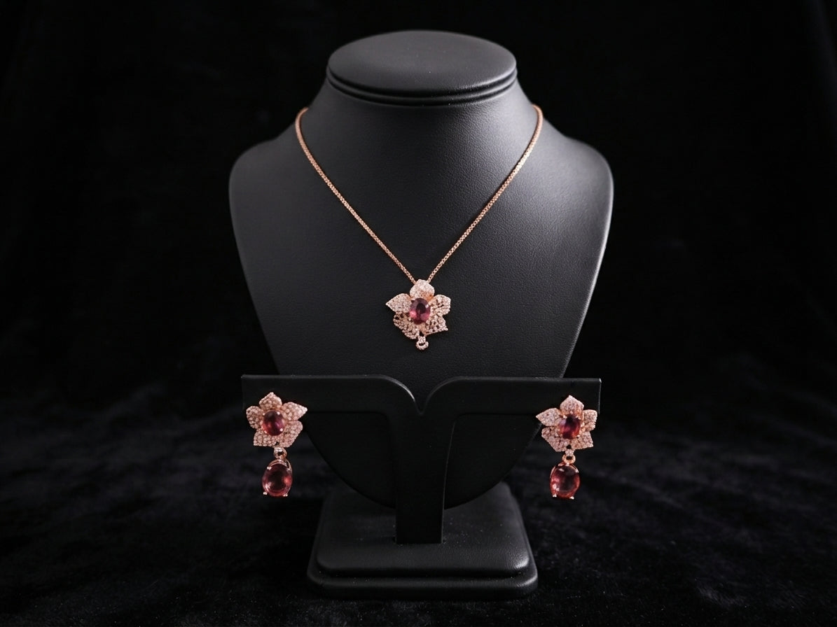 Blushing Orchid Crystal Necklace & Earring Set
