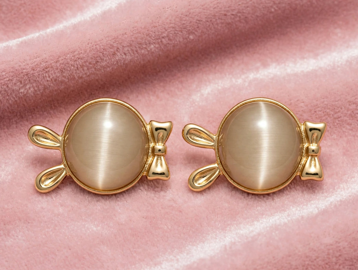 Gold Candy Bunny Pearl Earrings For Girls