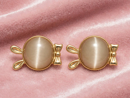Gold Candy Bunny Pearl Earrings For Girls