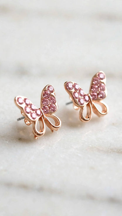 Pink Butterfly Stud Earrings for Girls