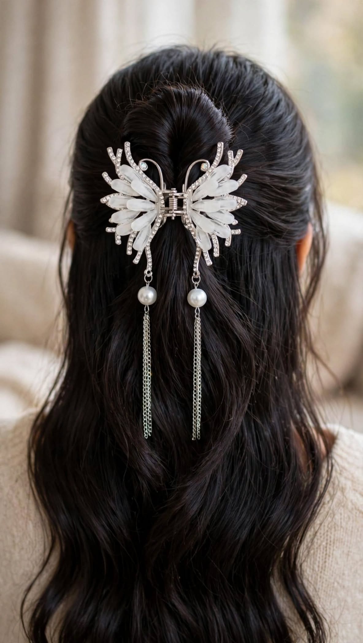 Silver Butterfly Hair Claw Clip for Women