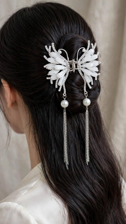 Silver Butterfly Hair Claw Clip for Women