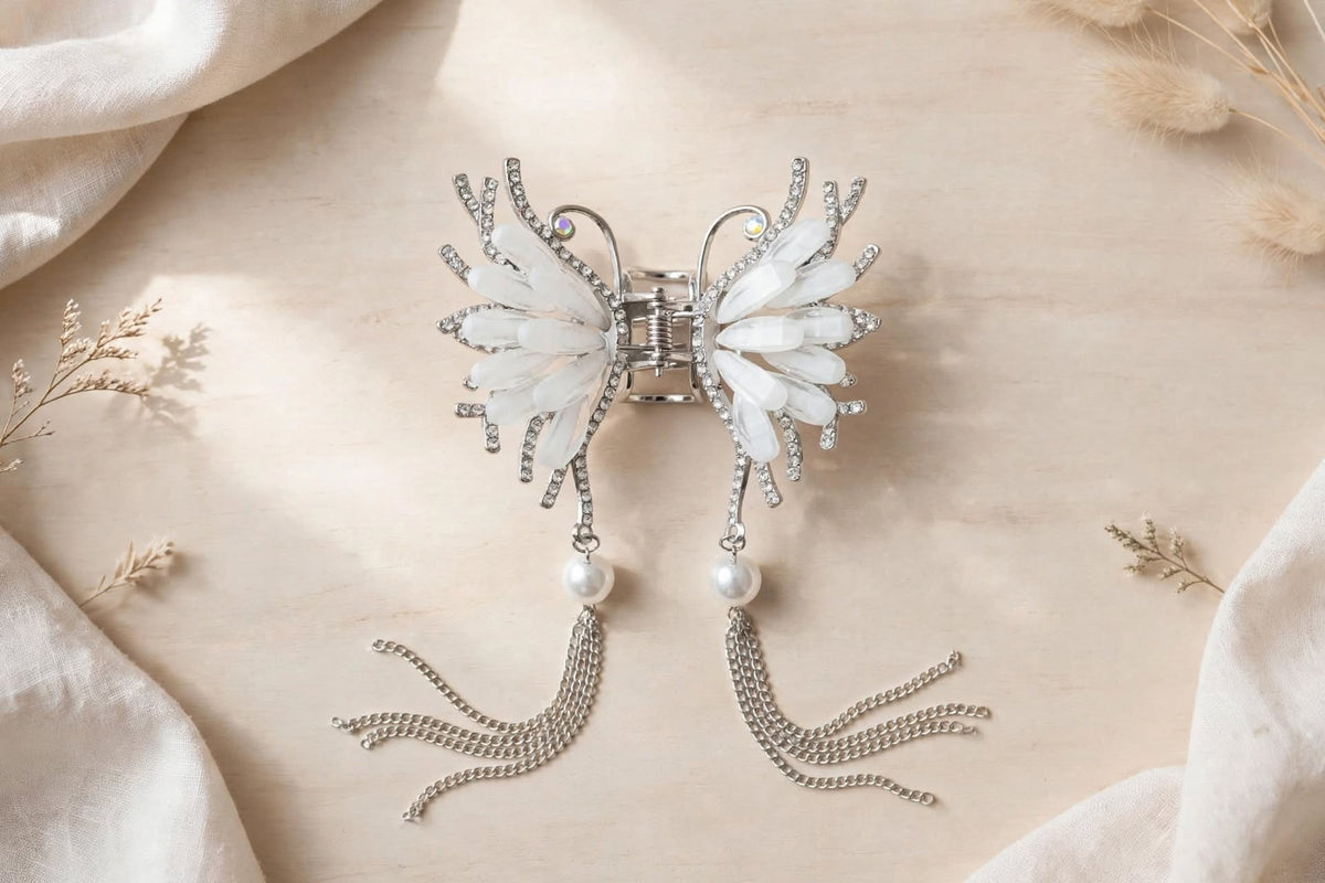 Silver Butterfly Hair Claw Clip for Women