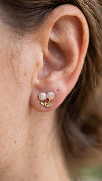 Cute Cherry Pearl Stud Earrings for Women