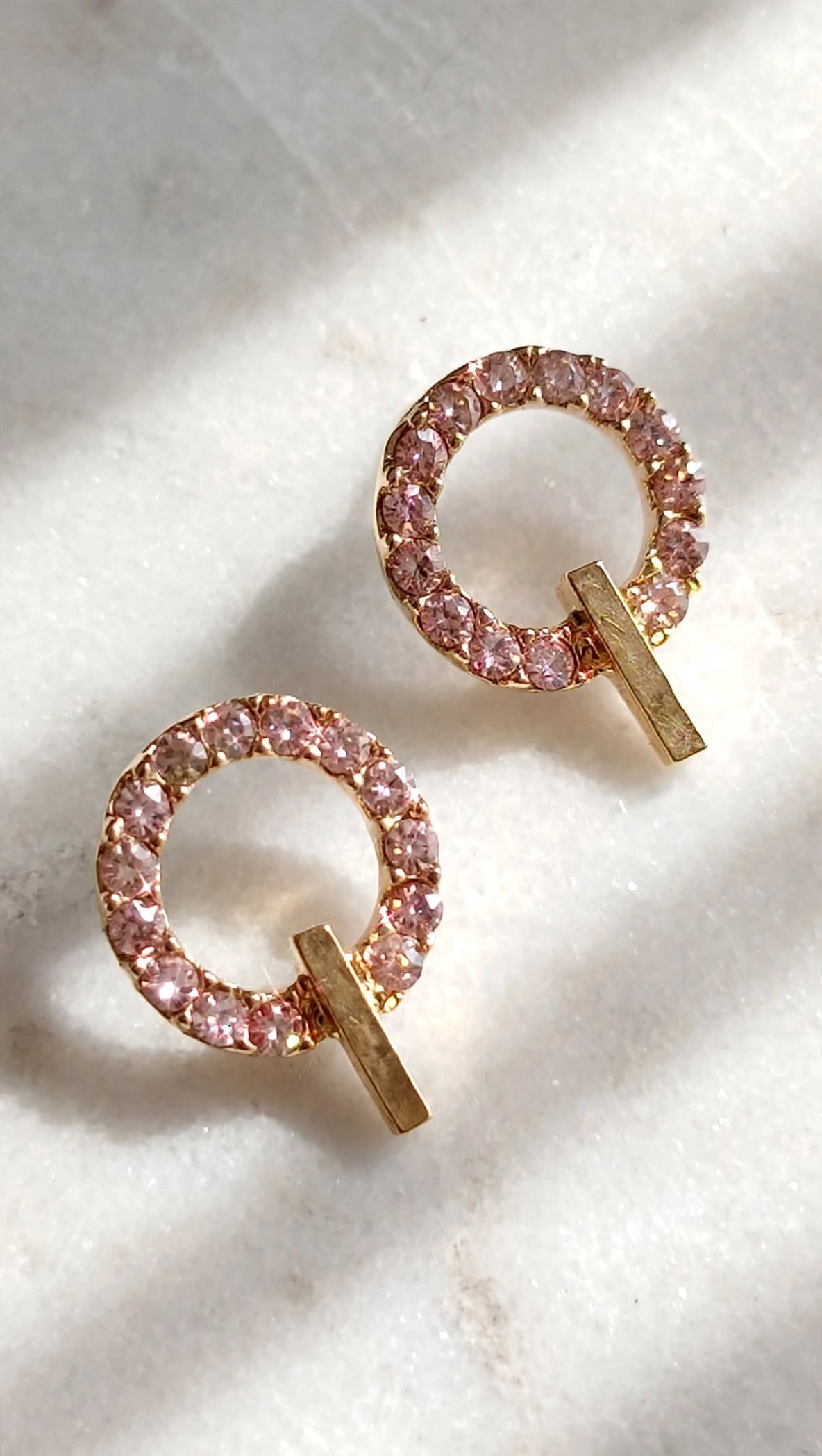 Light Pink Crystal Q Shape Stud Earrings for Women