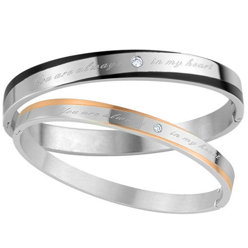 Couple Titanium Bracelets Black Gold Romantic Engraved