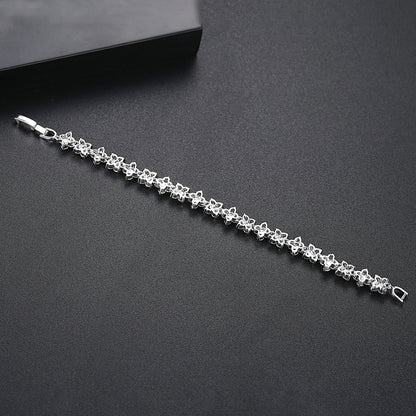 Zircon Rice Bracelet for Women, Silver, Wicker Leaf Design