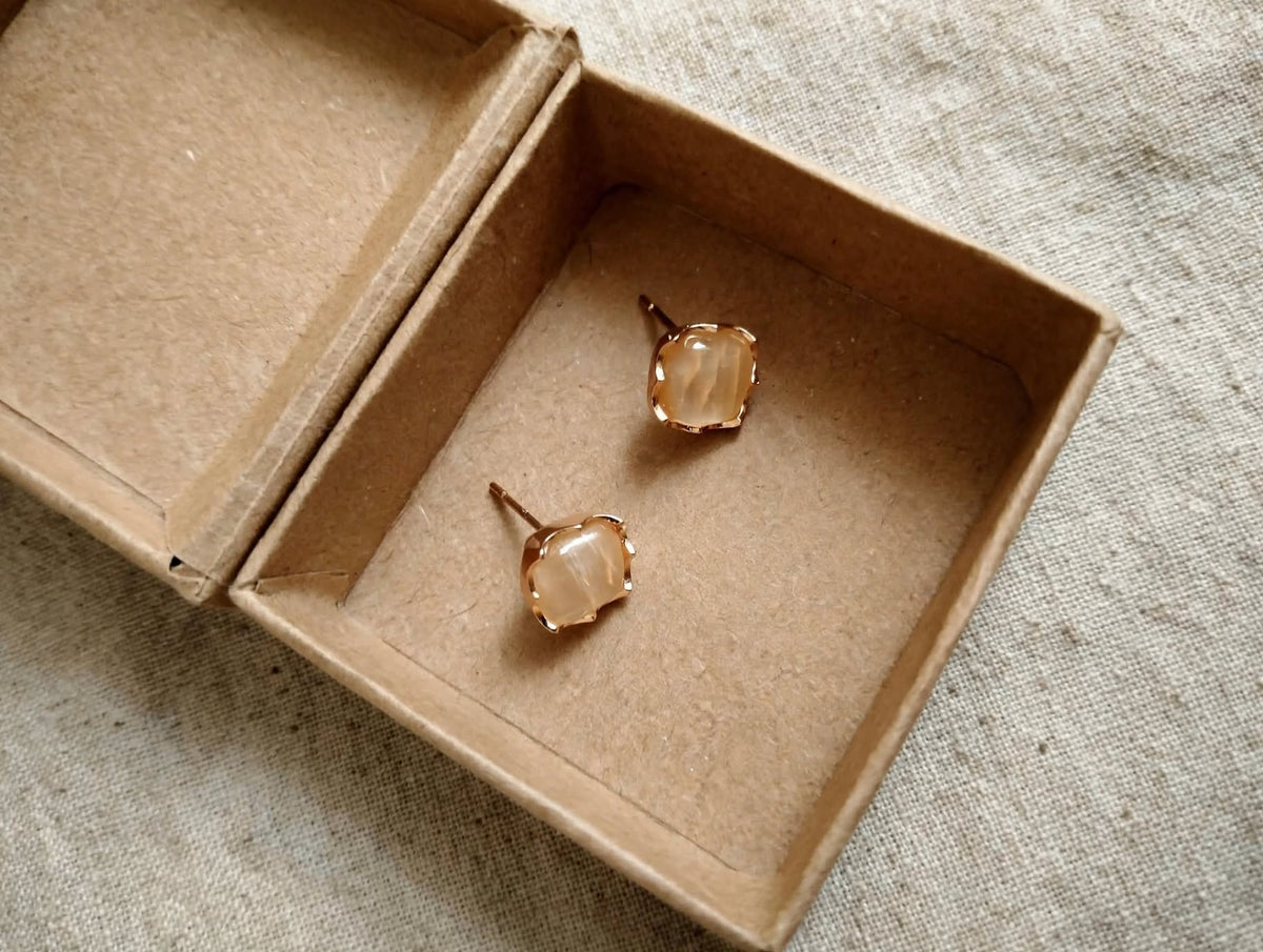 Cute Square Opal Stone Stud Earrings For Girls